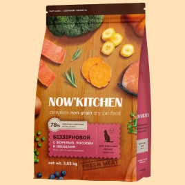 Сухой корм NOW'KITCHEN Fresh Adult Trout, Salmon & Vegetables для взрослых кошек со свежей форелью, лососем и овощами, 3,63 кг