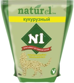 Наполнитель №1 Naturel для кошачьих туалетов, кукурузный комкующийся, 4,5 л