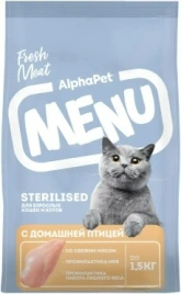 Сухой корм ALPHAPET MENU для взрослых стерилизованных кошек и котов с домашней птицей, 1,5 кг