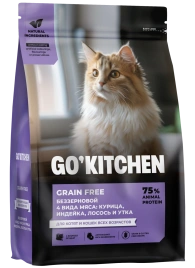 Сухой корм Go'Kitchen Chicken, Turkey, Salmon & Duck для котят и кошек всех возрастов, с курицей, с курицей, индейкой, лососем и уткой, 3,36 кг