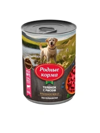 Влажный корм Родные корма Rice для собак, теленок с рисом по-кубански, 970 г