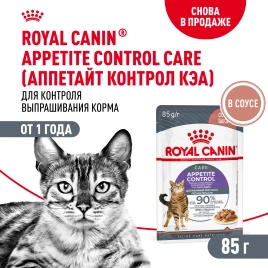 Влажный корм Royal Canin Appetite Control Care в соусе для взрослых кошек, для контроля выпрашивания корма, пауч, 85 г