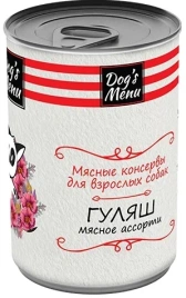 Влажный корм Dog`s Menu Meat Assortment для взрослых собак гуляш, с мясным ассорти, 340 г