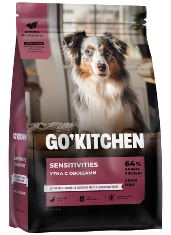 Сухой корм Go'Kitchen Duck для щенков и собак всех возрастов для чувствительного пищеварения, с уткой, 5,44 кг фото 1