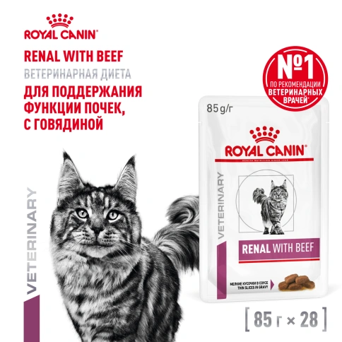 Влажный корм Royal Canin Renal Beef для кошек при заболеваниях почек, в соусе, с говядиной, пауч, 85 г фото 12