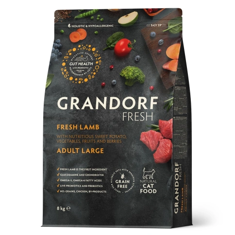 Сухой корм Grandorf Cat Lamb & Sweet Potato для взрослых кошек крупных пород, чувствительное пищеварение или склонность к аллергии ягненок, с бататом, 8 кг фото 1