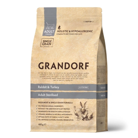 Сухой корм Grandorf Rabbit & Turkey Sterilised для стерилизованных кошек, с кроликом и индейкой, 400 г фото 1