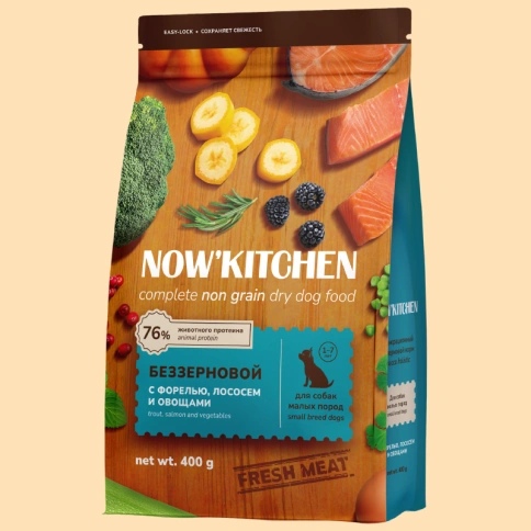 Сухой корм NOW'KITCHEN Fresh Small Adult Trout & Salmon для взрослых собак малых пород со свежей, с форелью и лососем, 400 г фото 1