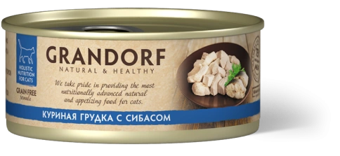 Влажный корм Grandorf Chicken для кошек, консервы, Куриная грудка с сибасом в бульоне, 70 г фото 1