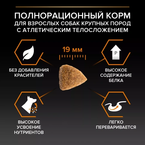 Сухой корм PRO PLAN Chicken для взрослых собак крупных пород с атлетическим телосложением, с высоким содержанием курицы, 14 кг фото 3