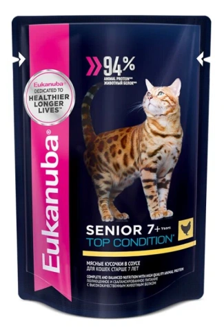 Влажный корм Eukanuba Top Condition Chicken для взрослых кошек старше 7 лет, с курицей, 85 г фото 1