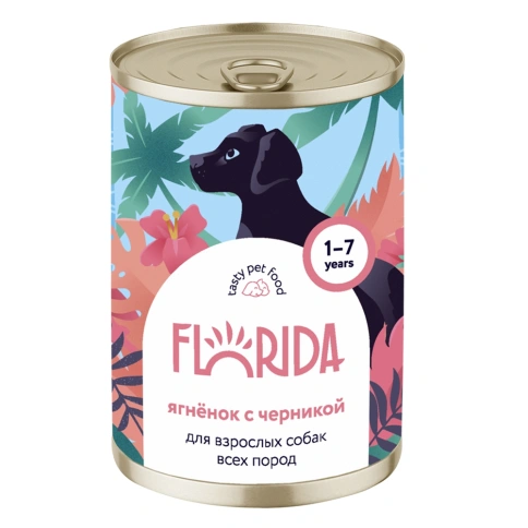 Влажный корм FLORIDA Lamb & Blueberry для собак, с ягненкоми черникой, 400 г фото 1