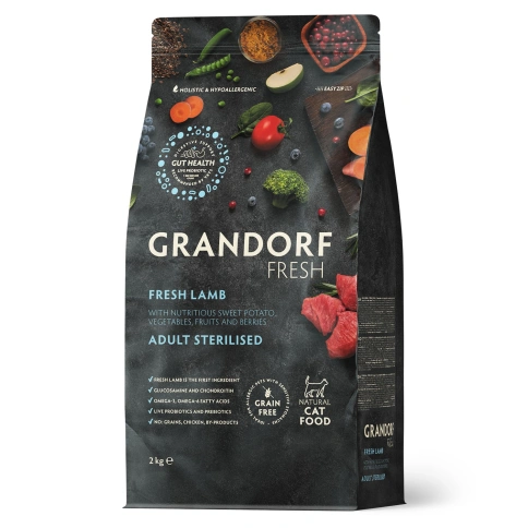 Сухой корм Grandorf Fresh Cat Lamb & Sweet Potato для стерилизованных кошек чувствительное пищеварение или склонность к аллергии ягненок, с бататом, 2 кг фото 1