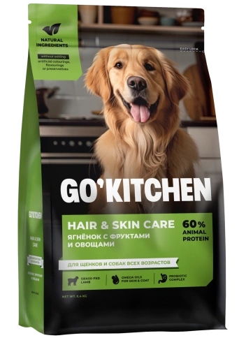 Сухой корм Go'Kitchen Lamb & Vegetables Hair & Skin Care для щенков и собак всех пород, со свежим ягненком, фруктами и овощами, 400 г фото 1
