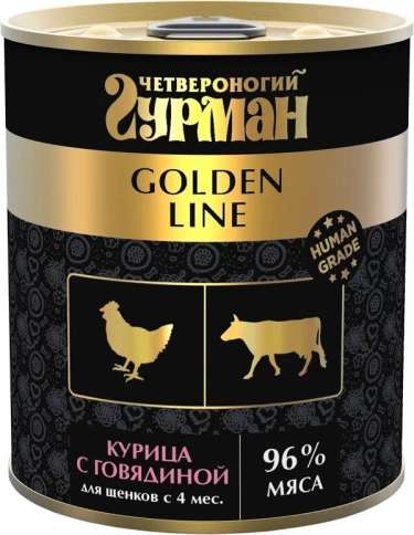 Влажный корм Четвероногий Гурман Golden line Chicken & Beef для щенков, курица с говядиной в желе, 340 г фото 1