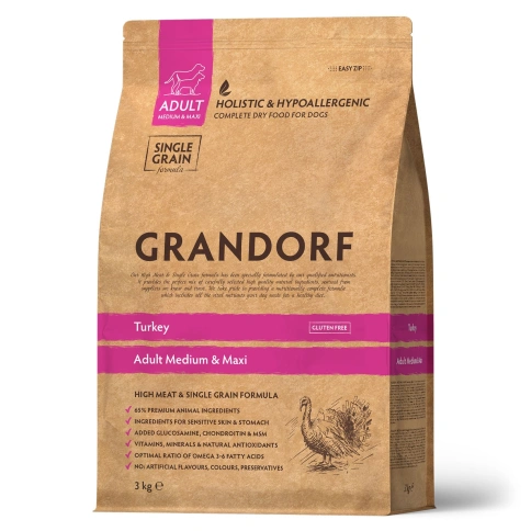 Сухой корм Grandorf Turkey Med & Maxi Индейка для взрослых собак средних и крупных пород, 3 кг фото 1