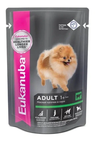 Влажный корм Eukanuba Adult Beef для взрослых собак, с говядиной, 85 г фото 1