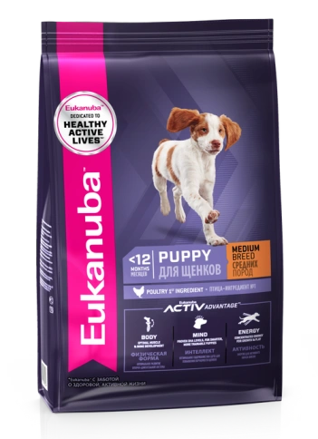 Сухой корм Eukanuba Puppy Medium Breed для щенков средних пород, с птицей, 800 г фото 1