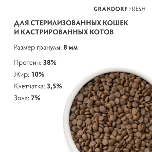 Сухой корм Grandorf Fresh Cat Turkey & Sweet Potato для стерилизованных кошек индейка, с бататом, 2 кг фото 9