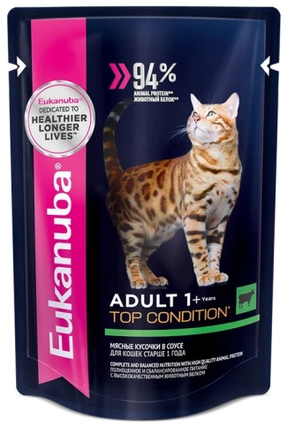 Влажный корм Eukanuba Top Condition Beef для взрослых кошек, с говядиной, 85 г фото 1