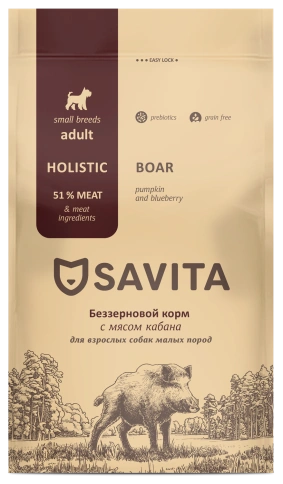 Сухой корм SAVITA Adult Mini для собак малых пород, с мясом дикого кабана, 400 г фото 1