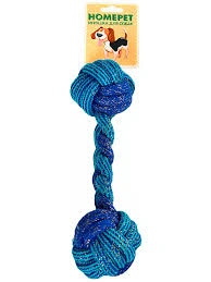 Игрушка Homepet Seaside для собак, гантель из каната сине-голубая, 6 см х 25 см фото 1