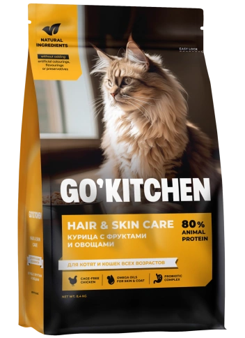 Сухой корм Go'Kitchen Chicken & Vegetables Hair & Skin Care для котят и кошек всех возрастов, со свежей курицей, фруктами и овощами, 400 г фото 4