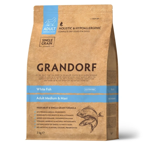Сухой корм Grandorf White Fish Med & Maxi Белая рыба для взрослых собак средних и крупных пород, 10 кг фото 1