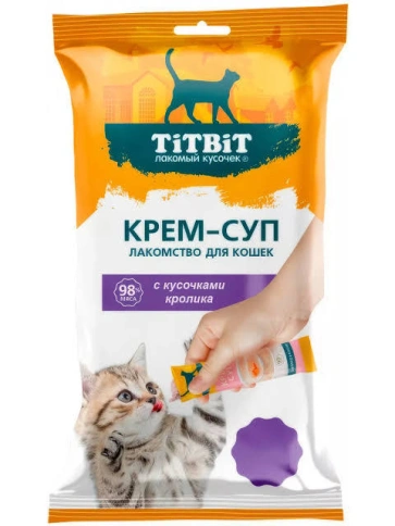 Влажный корм Titbit крем-суп Rabbit для кошек, с кусочками, с кроликом, 10 г фото 1