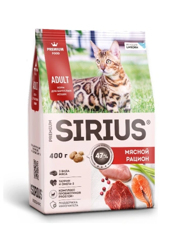 Сухой корм SIRIUS Meat Mix для взрослых кошек, мясной рацион, 400 г фото 1