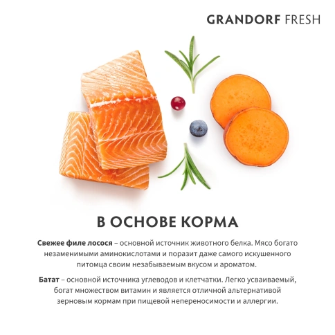 Сухой корм Grandorf Fresh Dog Salmon & Sweet Potato для взрослых собак мелких пород для здоровья кожи и шерсти лосось, с бататом, 1 кг фото 6