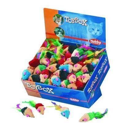 Игрушка NOBBY для кошек, с перьями, набор мышек, 5 см фото 1