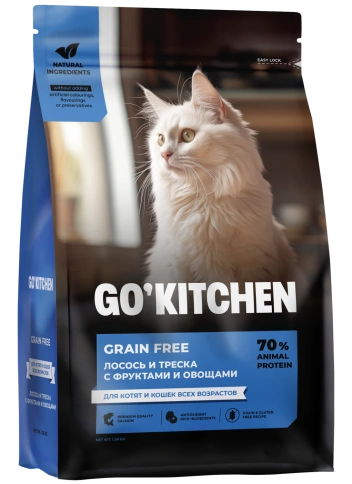 Сухой корм Go'Kitchen Salmon & Cod для котят и кошек всех возрастов, с лососем и треской, 1,36 кг фото 4