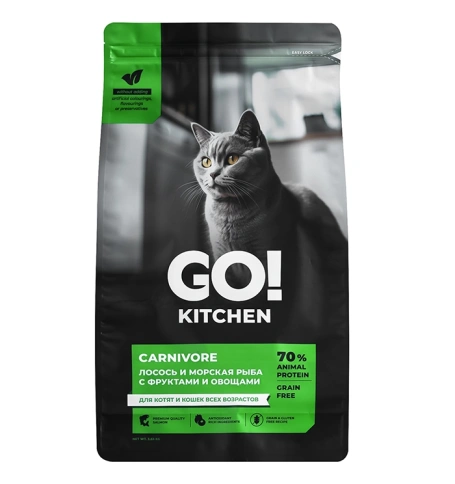 Сухой корм Go'Kitchen Salmon & Fish для котят и кошек всех возрастов, с лососем и морской, с лососем и рыбой, 3,63 кг фото 1