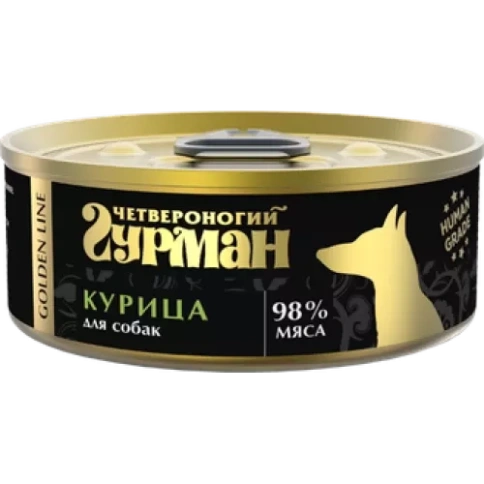 Влажный корм Четвероногий Гурман Золотая линия Chicken для собак, курица натуральная в желе, 100 г фото 1