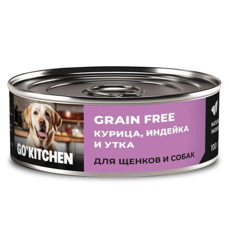 Влажный корм Go'Kitchen Chicken, Turkey & Duck для щенков и собак, с курицей, индейкой и уткой, 100 г фото 1
