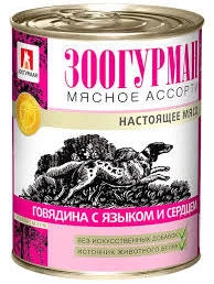 Влажный корм Зоогурман Meat Assortment & Beef & Heart для собак, мясное ассорти, с говядиной, языком и, с мясным ассорти, говядиной и сердцем, 350 г фото 1