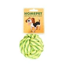 Игрушка Homepet Seaside для собак, узел из каната желто-синий, диаметр 7 см фото 1