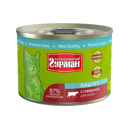 Влажный корм Четвероногий Гурман Beef для котят, паштет, с говядиной, 190 г фото 1
