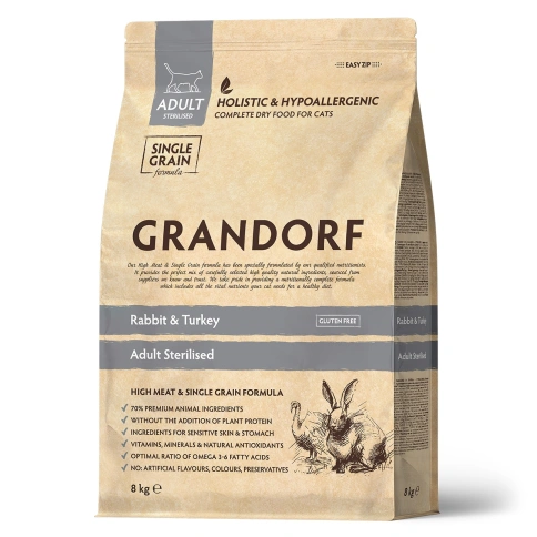Сухой корм Grandorf Rabbit & Turkey Sterilised для стерилизованных кошек, с кроликом и индейкой, 8 кг фото 1