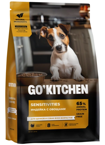 Сухой корм Go'Kitchen Turkey для щенков и собак всех возрастов для чувствительного пищеварения, с индейкой, 1,59 кг фото 1