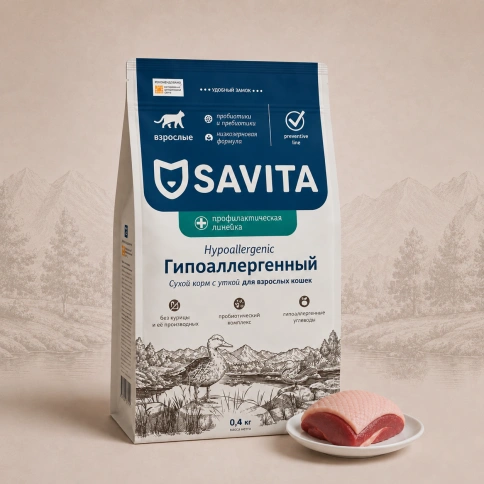 Сухой корм Savita Preventive Line HYPOALLERGENIс для взрослых кошек "Гипоаллергенный", 400 г фото 1