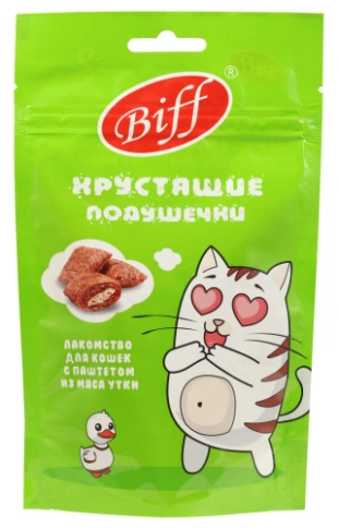 Влажный корм Biff хрустящие подушечки Duck для кошек, с паштетом из утки, 60 г фото 1