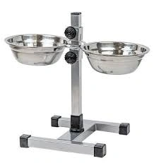 Миска Homepet для домашних животных, металлическая регулируемая подставка с мисками, хром, 2 шт, диаметр 16 см, до 30 см, 0,5 л фото 1