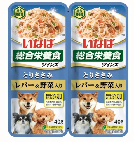 Влажный корм Inaba Twins Liver & Vegetables для собак, с овощами и печенью в желе, 40 г фото 1