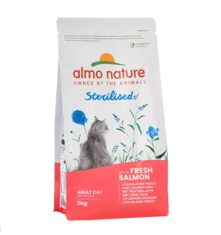 Сухой корм Almo Nature Sterilised Salmon & Rice, для стерилизованных кошек со свежим лососем и коричневым рисом, 2 кг фото 1