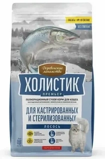 Сухой корм Деревенские Лакомства Holistic Премьер, для кастрированных и стерилизованных кошек, с Лососем, 400 г фото 1
