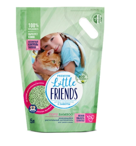 Наполнитель Little Friends Tofu Bamboo комкующийся растительный для кошачьих туалетов, 5 л фото 1