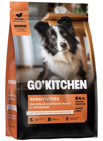 Сухой корм Go'Kitchen Salmon & Fish для щенков и собак всех возрастов для чувствительного пищеварения, с лососем и морской, с лососем и рыбой, 5,44 кг фото 1