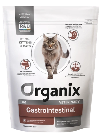 Сухой корм Organix Preventive Line GASTROINTESTINAL для кошек при нарушениях пищеварения и всасывания в кишечнике, 400 г фото 1